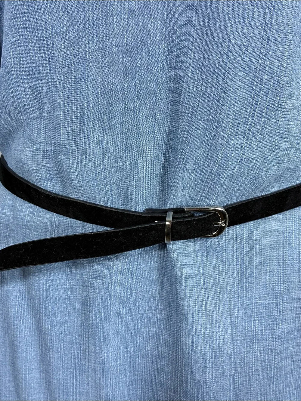 Womens belt black faux velvet very thin and cute perfect minimalist item 39”